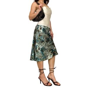 Floral A-Line silk midi Skirt